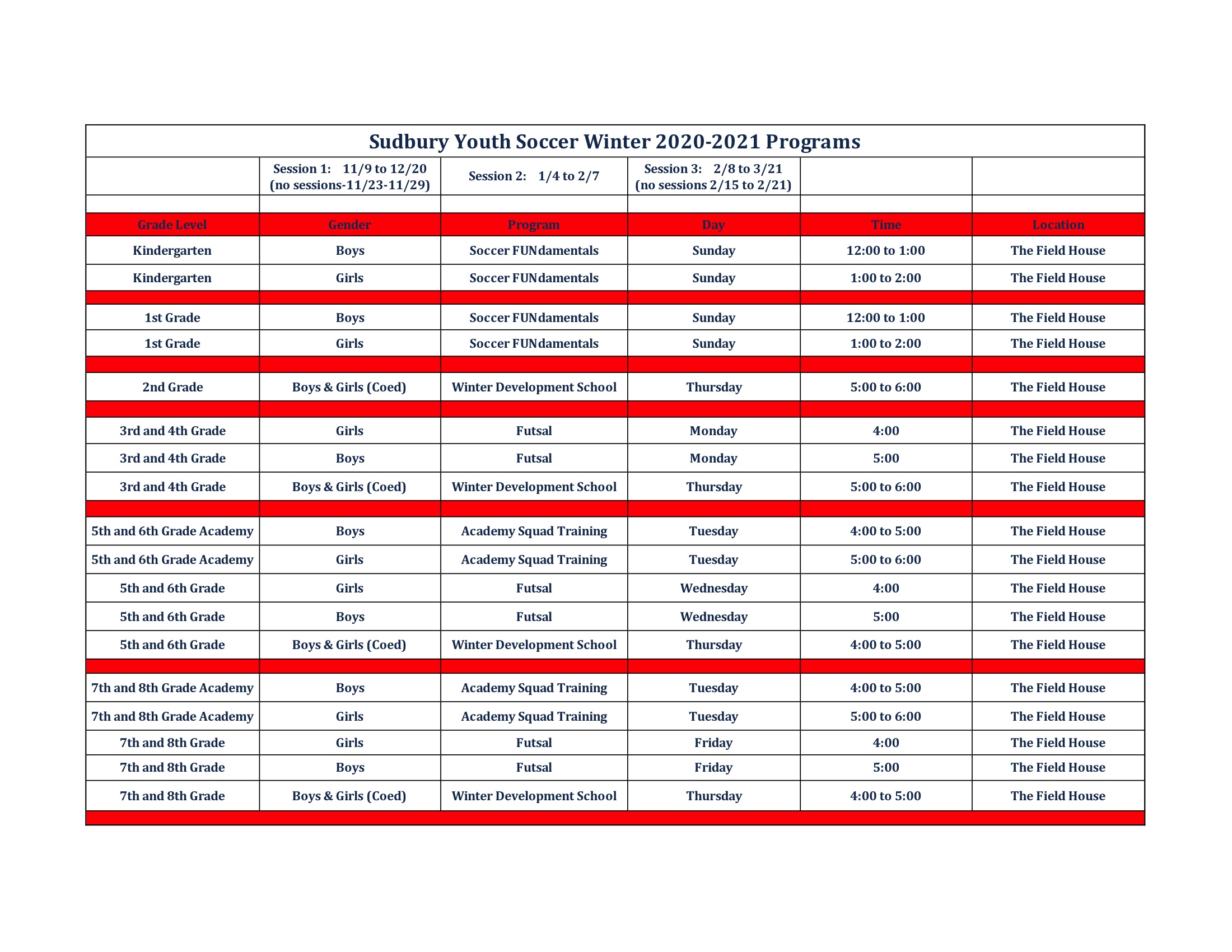 2020-21 Schedule